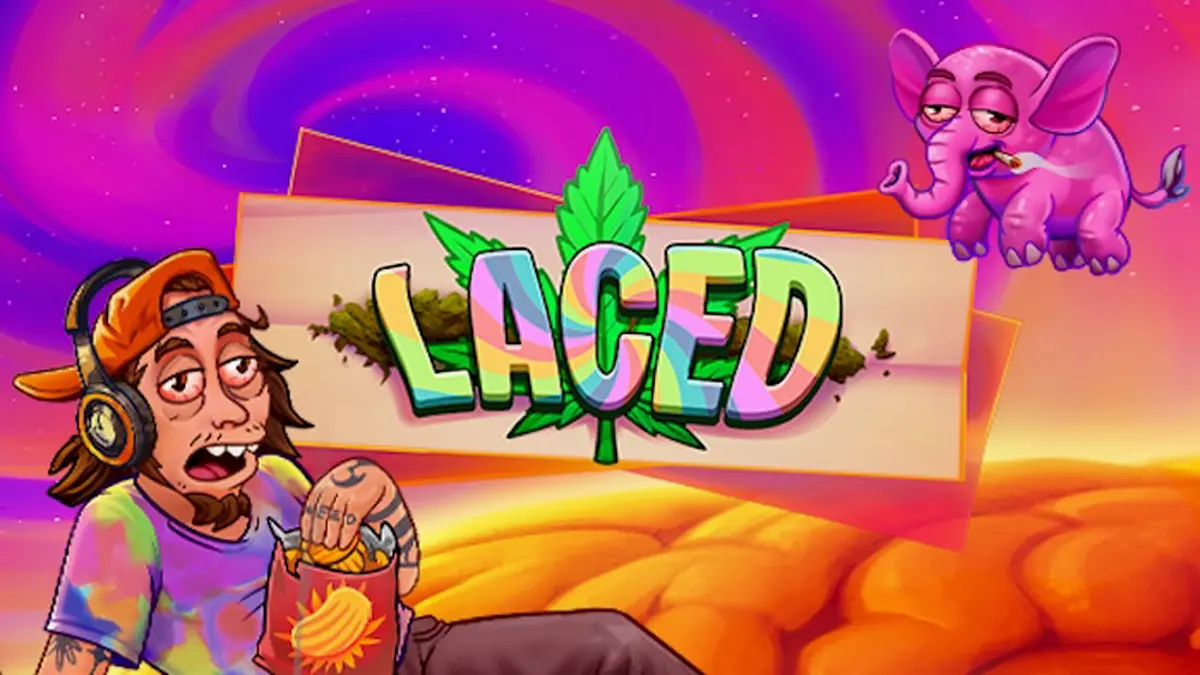 Tampilan visual slot Laced dengan elemen neon dan simbol misteri