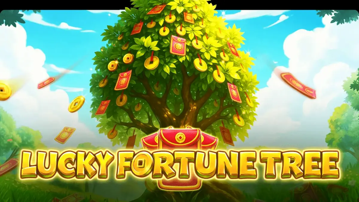 Tampilan visual slot Lucky Fortune Tree dengan latar belakang lembah yang tenang